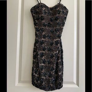La Femme Black and Tan Beaded Short Dress Size 0
